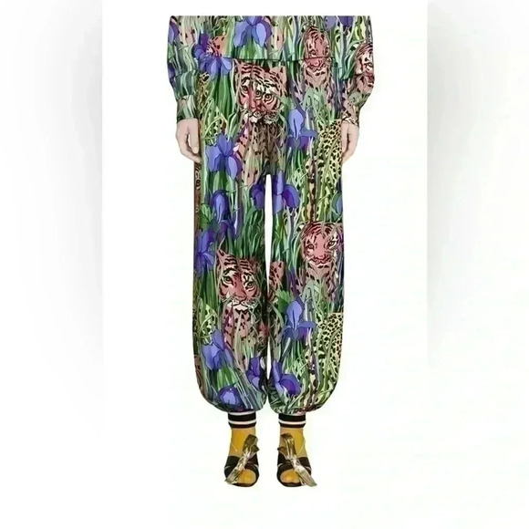 NWT Gucci Women's Black Silk Tiger Floral Print Harem Pant Trousers sz 28 - Picture 4 of 16